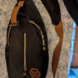 Black Canvas Fanny Pack with Brown Strap