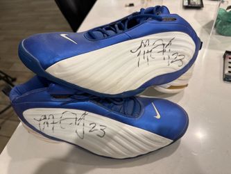 Signed Nike Basketball Sneakers Blue White Signed by Marcus Camby