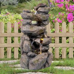 Ferrisland Outdoor Rock Waterfall Fountain with LED Lights and Pump, 5-Tier 31.5" H Outdoor Freestanding Fountain and Cascading Floor Water Feature Ar
