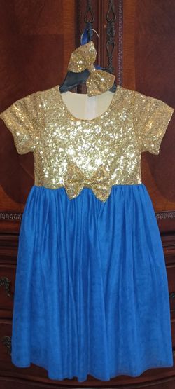 Formal Dress Blue And Gold Girls size 8