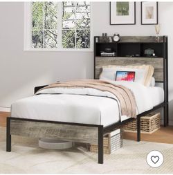 Twin Size Platform Bed with Storage and Headboard