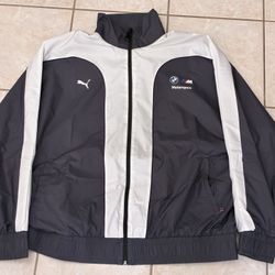 Puma BMW Motorsport Windbreaker Jacket Mens XL Gray Black Full Zip Track Jacket