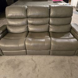 Gray Leather Power Reclining  Couch Converts to Love Seat