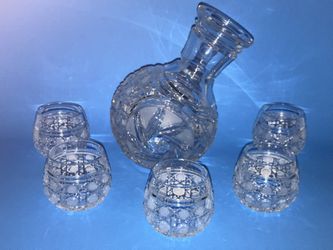 Dyatkovo Russian Crystal PUSHKA Unusual Rounded Decanter & Rounded Shot Glasses