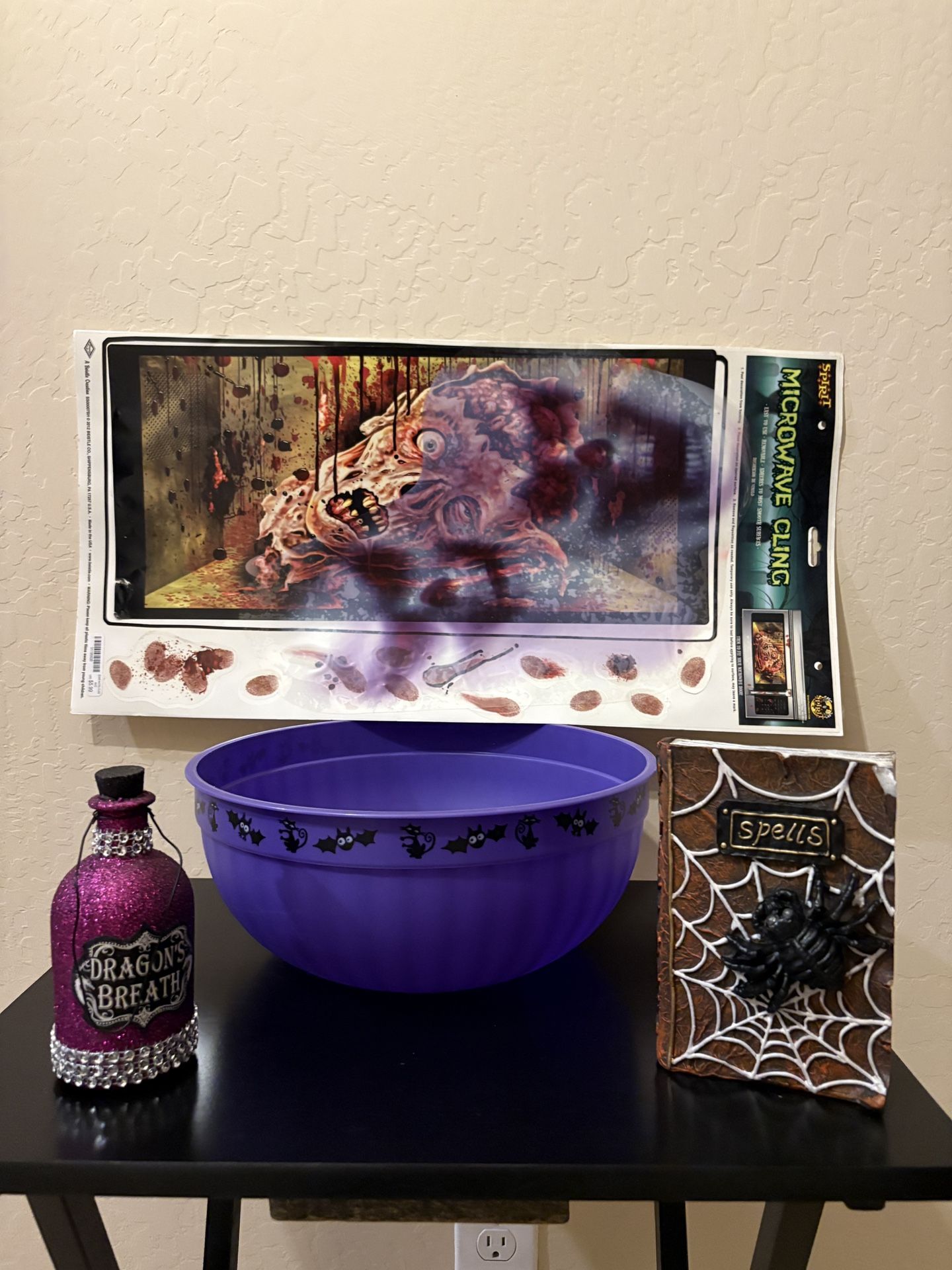 Zombie Microwave Cling, Spell Bottle & Book -spider Candy Bowl