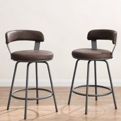 Set of 2 Brown Swivel Bar Stools