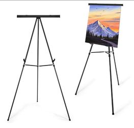 Aluminum Flip Chart Display Easel Stand with Adjustable Floor for Boardroom, Whiteboard, Paper Pads, Signage, 63 1/2'' High, Black