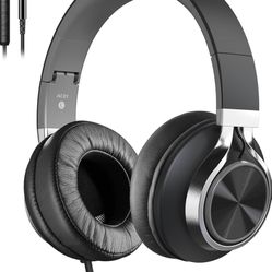 ACO1 Headphones Wired Over Ear, Corded Stereo Headsets with Microphone Volume Control for Adults Teens Kids 3.5mm for Cellphones, Tablets, Laptop, Chr