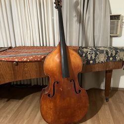 Vintage Double Bass Upright Bass 3/4 Size - Strings, Bridge And Bow Included
