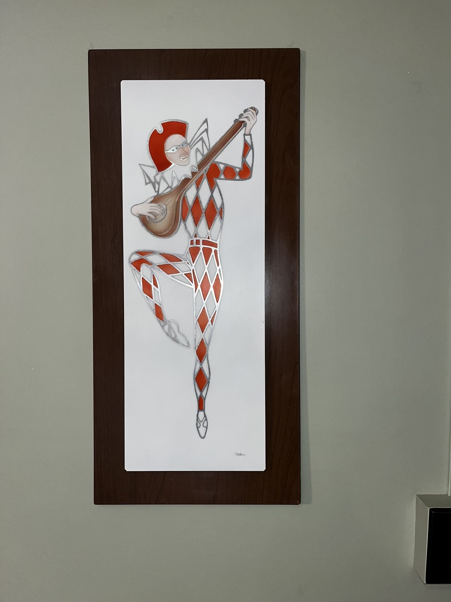 Mid Century Harlequin Figure Lire Metal On Wood Sculpture