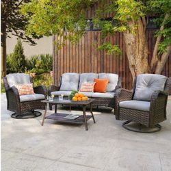  Brand New Patio Furniture Set With Swivel Chairs Swivel Rocking Chairs Brand New Available In Brown Beige Light Gray Dark Gray Cushions 🚚🆕🚚🆕