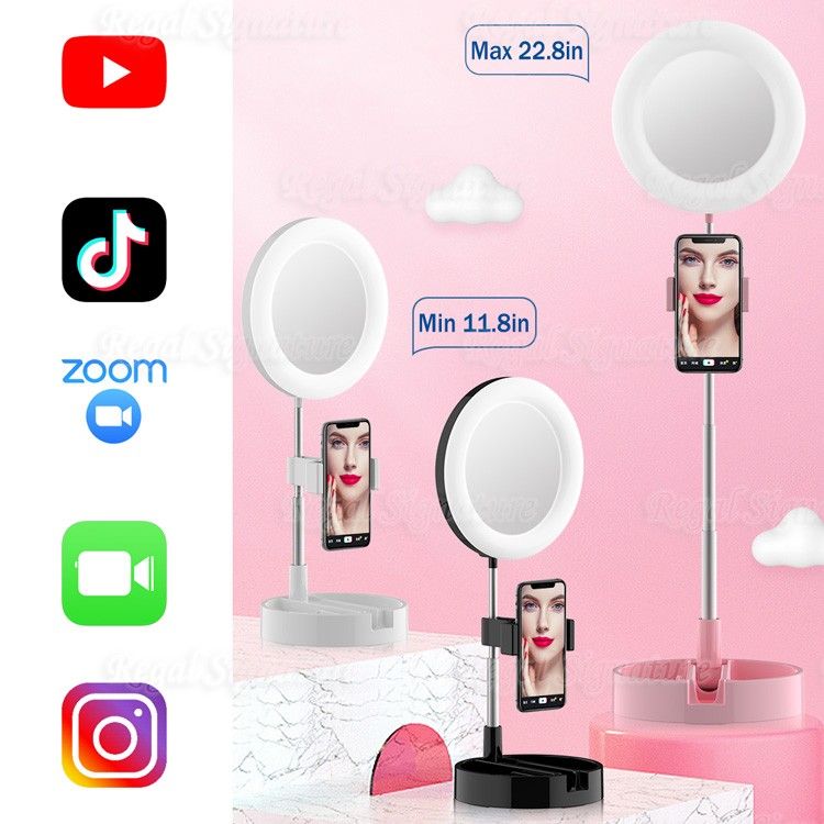 Makeup Vanity Mirror Halo Ring Light for Zoom Online Meeting Table Lamp Phone Holder