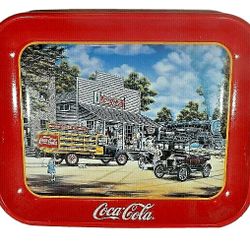 Vintage Flawless 1992 Coca Cola Tin Metal Serving Tray With Artist Pamela Renfroe Signature On Back Located In Palm Springs Ca 