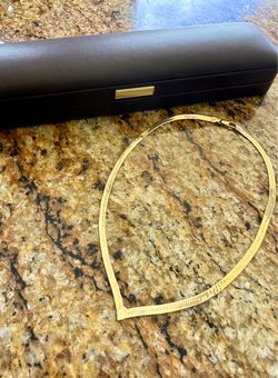 Vintage 1990 UnoAerre 14K Solid Gold Chevron Herringbone V-Necklace (10.66g) Box