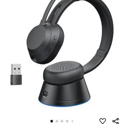 Wireless Headset with Mic for Work, Bluetooth Headset with Microphone (Environmental Noise Cancellation), Wireless Headset with USB Dongle & Charging 
