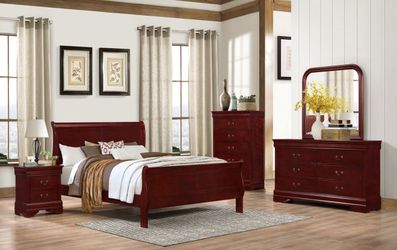 Queen bed Set ( Queen bed+2N/S+CHEST+M/DRESSR+QUEEN MATTRESS SET) Martini Cherry - Free Delivery