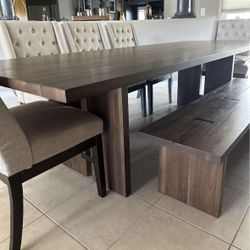 Crate And barrel Dining Table  And Bench Shiitake Solid Walnut Sideboard