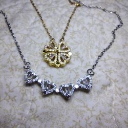 Gold or silver Steel Heart Transforming Four Leaf Clover Necklace 