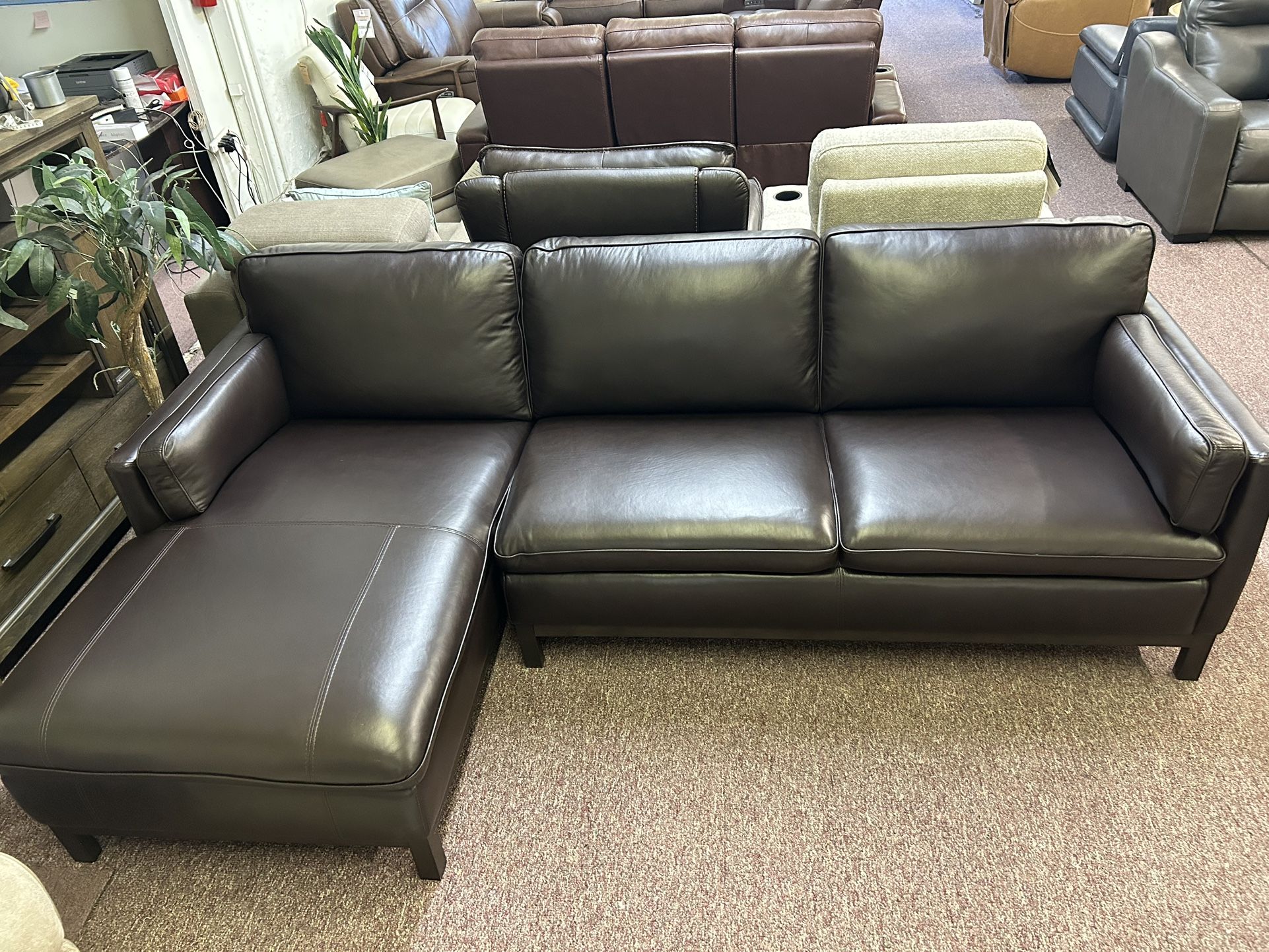 Furniture- 2 Pc 100% Real Leather Sectional With a Chaise- Virton
