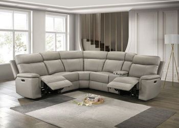 Brand New Taupe Leather Match Power Reclining Sectional Sofa
