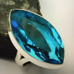Blue Topaz Stamped 925 Sterling Silver Ring 