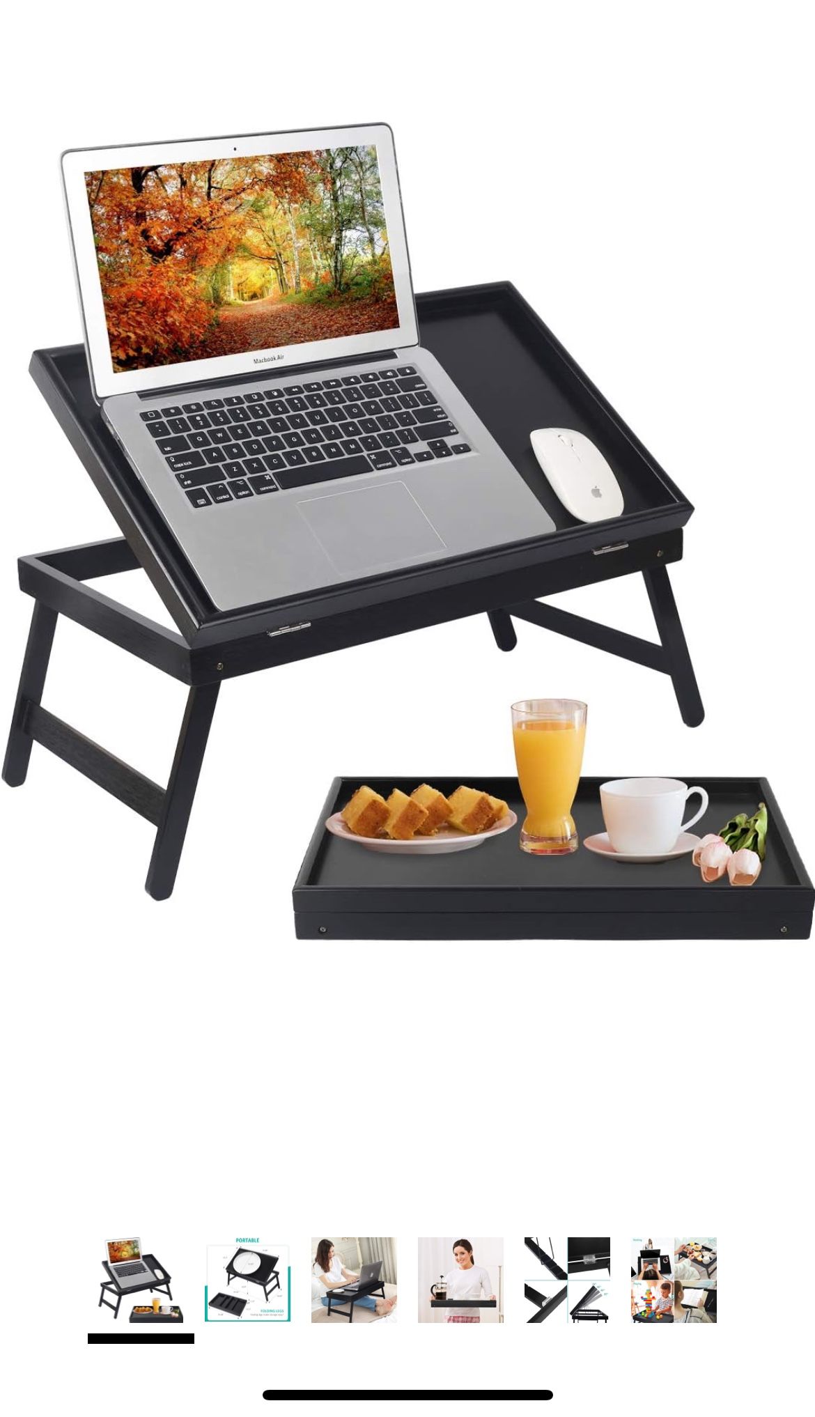 Bed Tray Table Food Tray With Folding Legs For Laptops (Black)