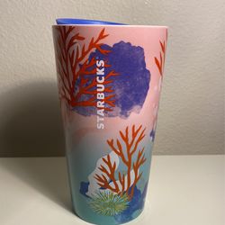 Starbucks 16oz Summer Ceramic Tumbler: Ocean Themed with Coral Reef Design