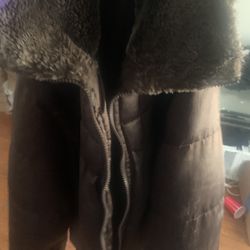Brown Puffer Jacket W Fur
