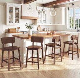 Walnut Counter Height Bar Stools – Set of 4