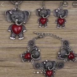 3pcs Tibetan Turquoise 3pcs Elephant Jewelry Set
