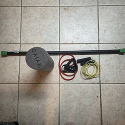 Barbell, Foam Roller, Resistance bands 
