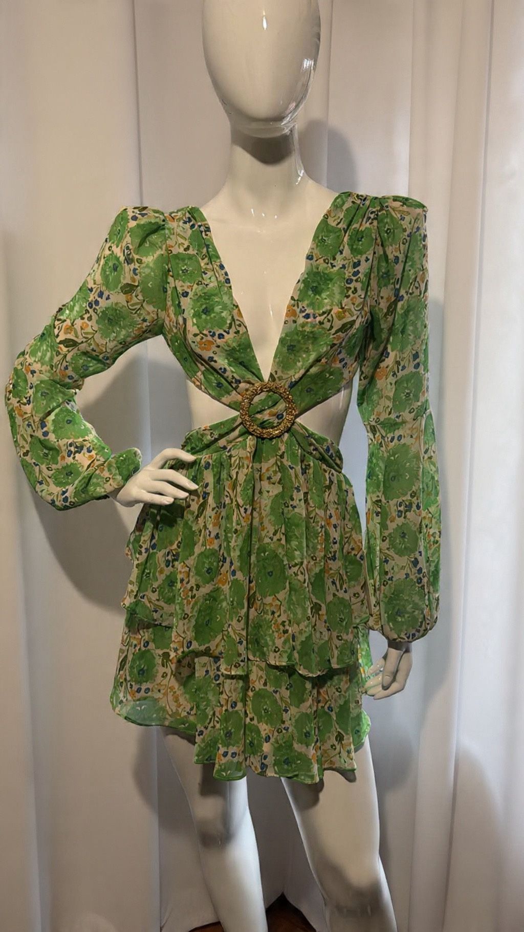 Green Floral Cutout Dress