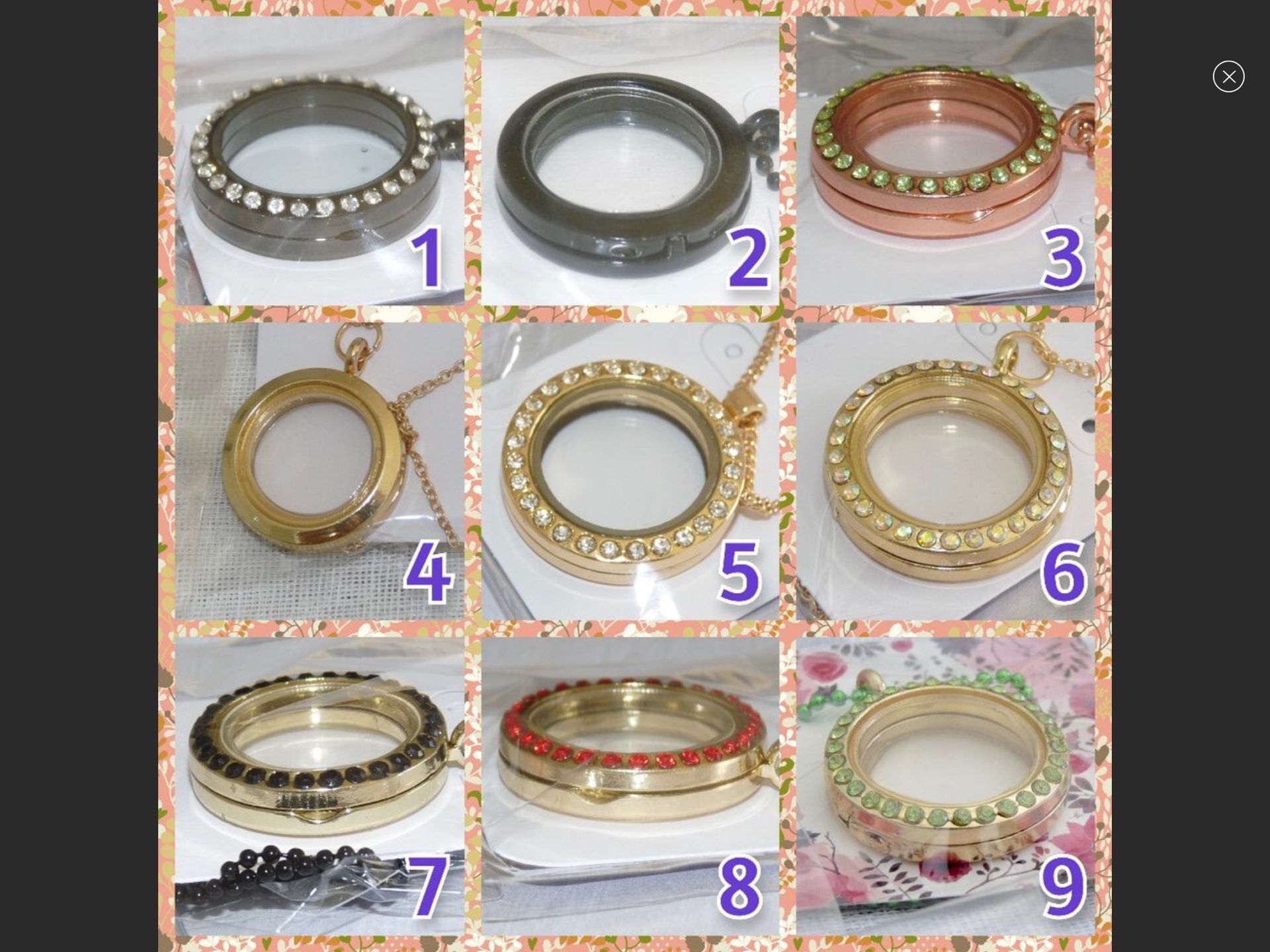 Floating Lockets Round, Apple, Heart Assorted (10) pcs