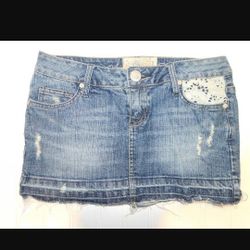 American Rag Cie Skirt Juniors 0 Denim Stretch Distressed Mini Skirt 

