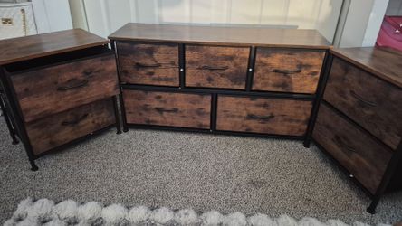 Rustic Industrial Dresser with 5 Fabric Drawers