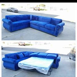 Sofa with pull out bed blue