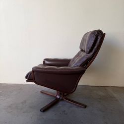 Vintage Danish Modern High-Back Leather Lounge Chair 1960s