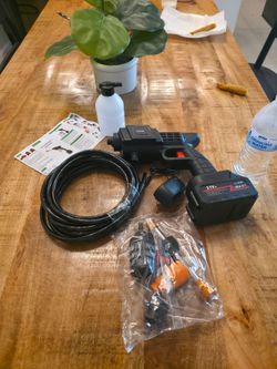 Cordless Pressure Washer, 21V Lithium-Ion, 15000 r/min, PA6 Body, with 2 Batteries, Charger, Nozzles, Hose, Foam Bottle, Carrying Case (Black + one Po