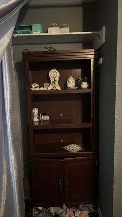 Dark Cherry Wood Bookcase with Cabinet