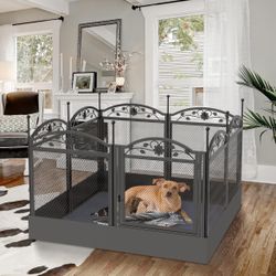 Dog Whelping Box Fence: Pet Indoor Metal Playpen Crate with Waterproof whelping pad - Heavy Duty Puppy Outdoor Exercise Play Pen with Door Portable Do