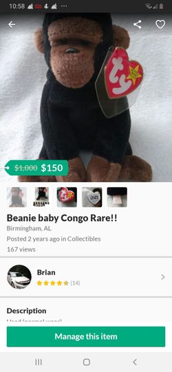Beanie baby Congo Rare!!