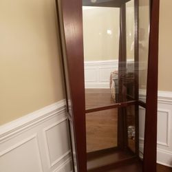 Beautiful Wood Light Up Curio W/ Shelves and Sliding Door