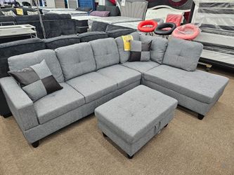 Free local delivery new in box gray linen sectional with ottoman and pillows
