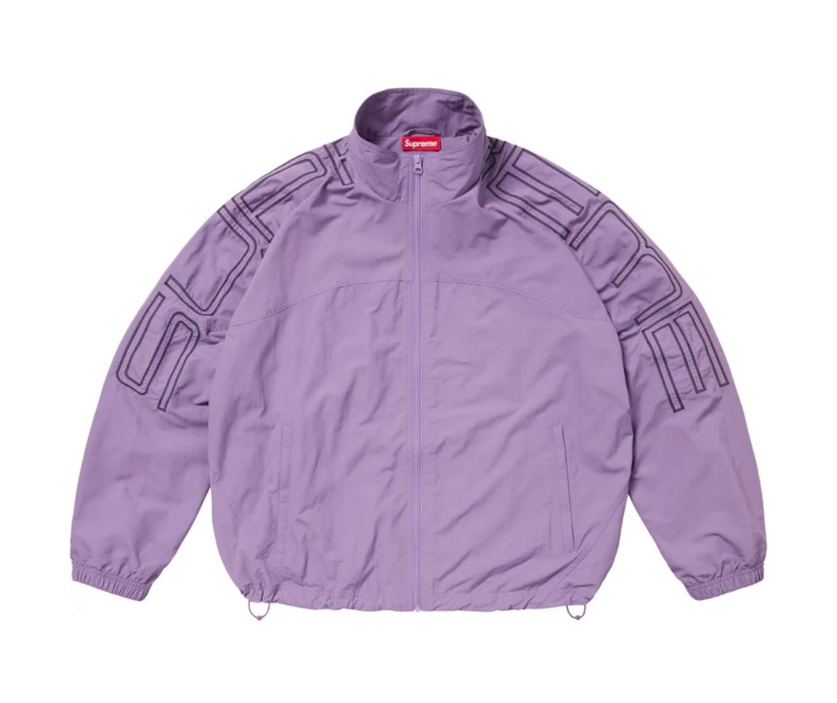 Supreme Purple Spellout Embroidered Track Jacket Medium