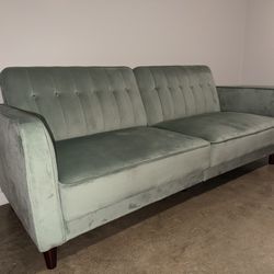 Light Green Velvet Square Arm Convertible Sofa 