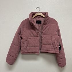 Snuggle into style with our Dusty Rose Corduroy Puffer Jacket