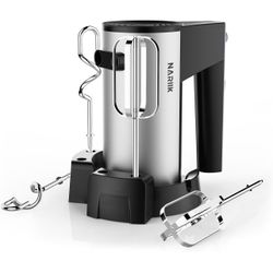 New-Electric Hand Mixer, Kitchen Handheld Mixer, Turbo Boost/Self-Control Speed + 5 Speed + Eject Button + Stainless Steel Hand Beaters*2 & Dough Hook