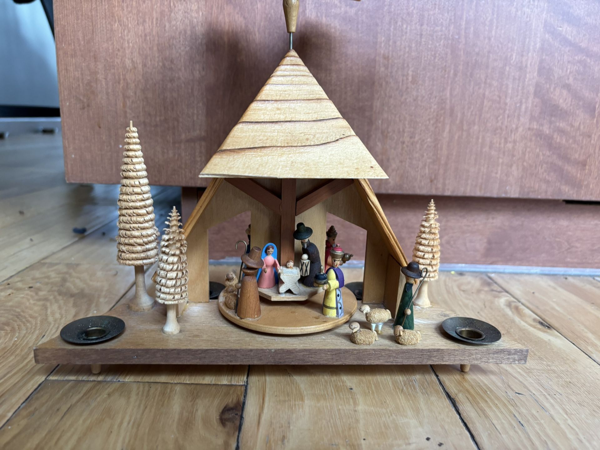 Vtg German Christam Wood Nativity Candle Carousel