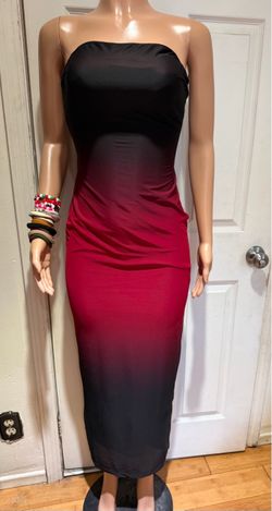 Black to Red Ombre Strapless Maxi Dress