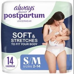 Always Discreet Postpartum And Adult  Underwear For Women, Small/Medium, Maximum Protection, 14 Count
